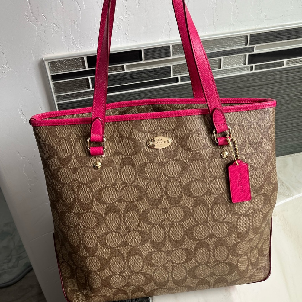 Coach Tan and Pink Signature Tote
